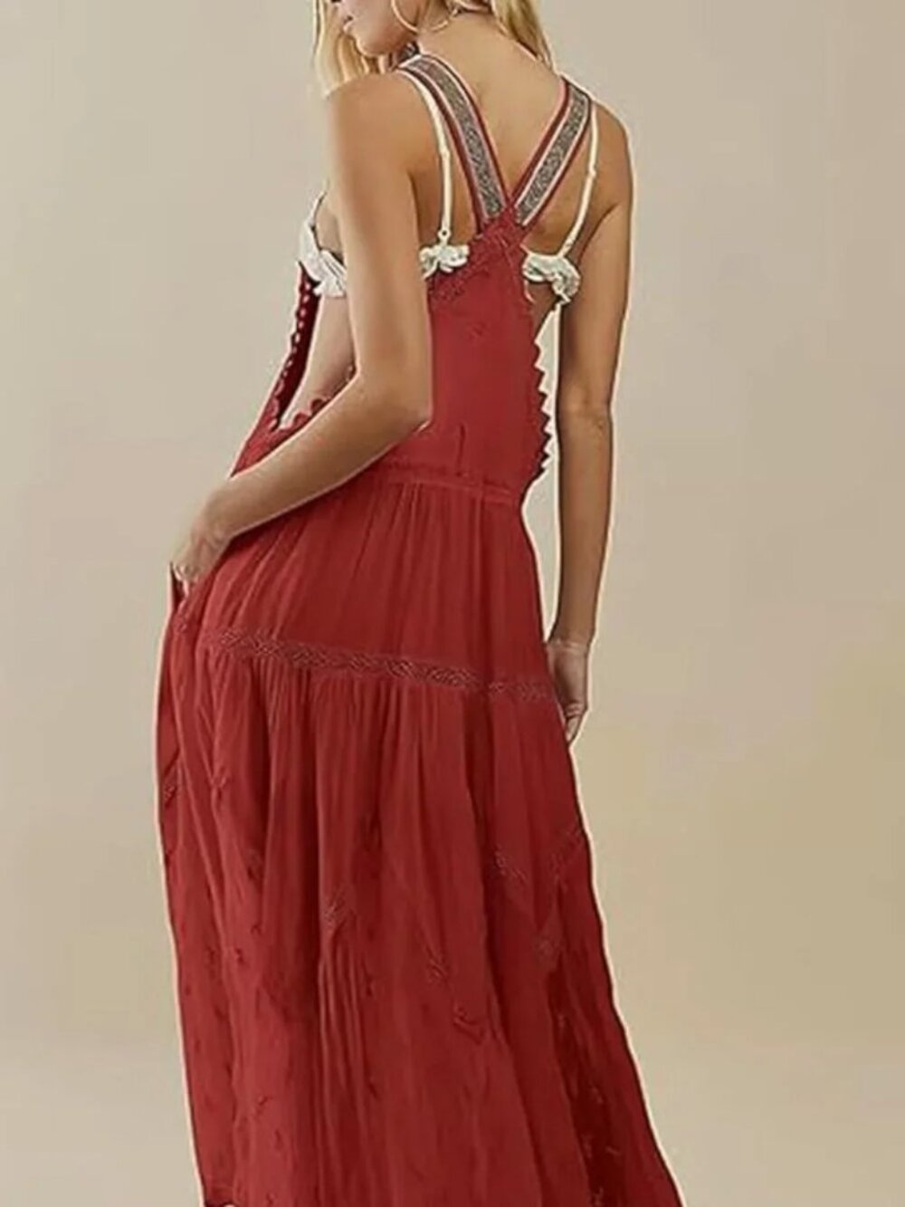 Tiered Pinafore Bib Overall Maxi Dress - Picture 2 of 8